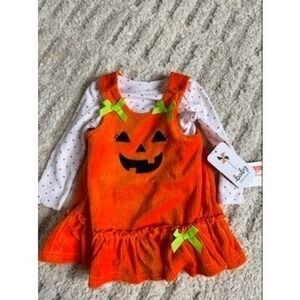 Baby Starters Pumpkin Halloween Outfit Girls 9M Corduroy Jumper Polka Dot
